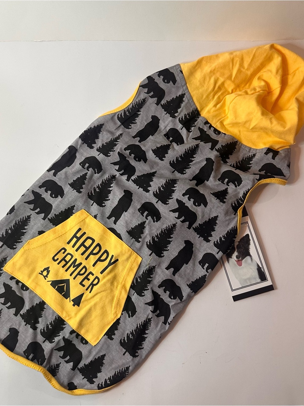 Zack & Zoey Happy Camper Size L Hooded Dog T-Shirt Graphic Print Camping NEW